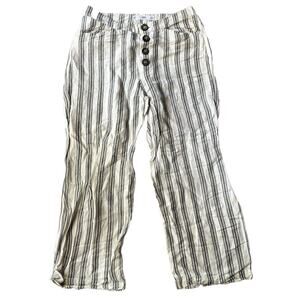 Mango MNG Pants Sz XS Wide Leg Striped Linen Button Up Casual Cream Pockets